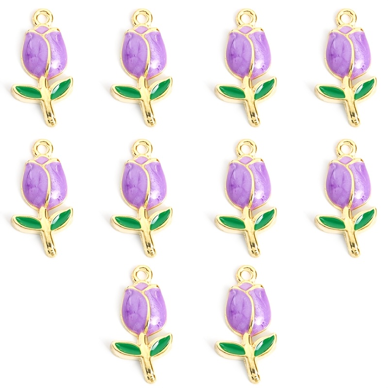 10pcs Multicolor Tulip Enamel Drip Oil Charms for DIY Crafting